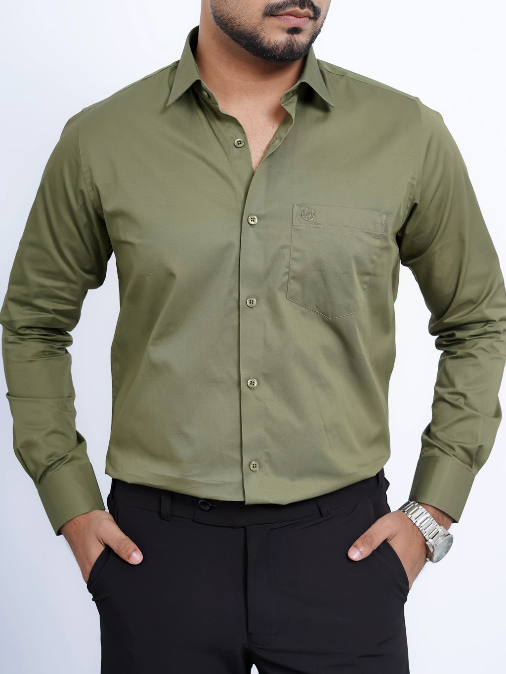 Dark Olive  Formal Shirt Full