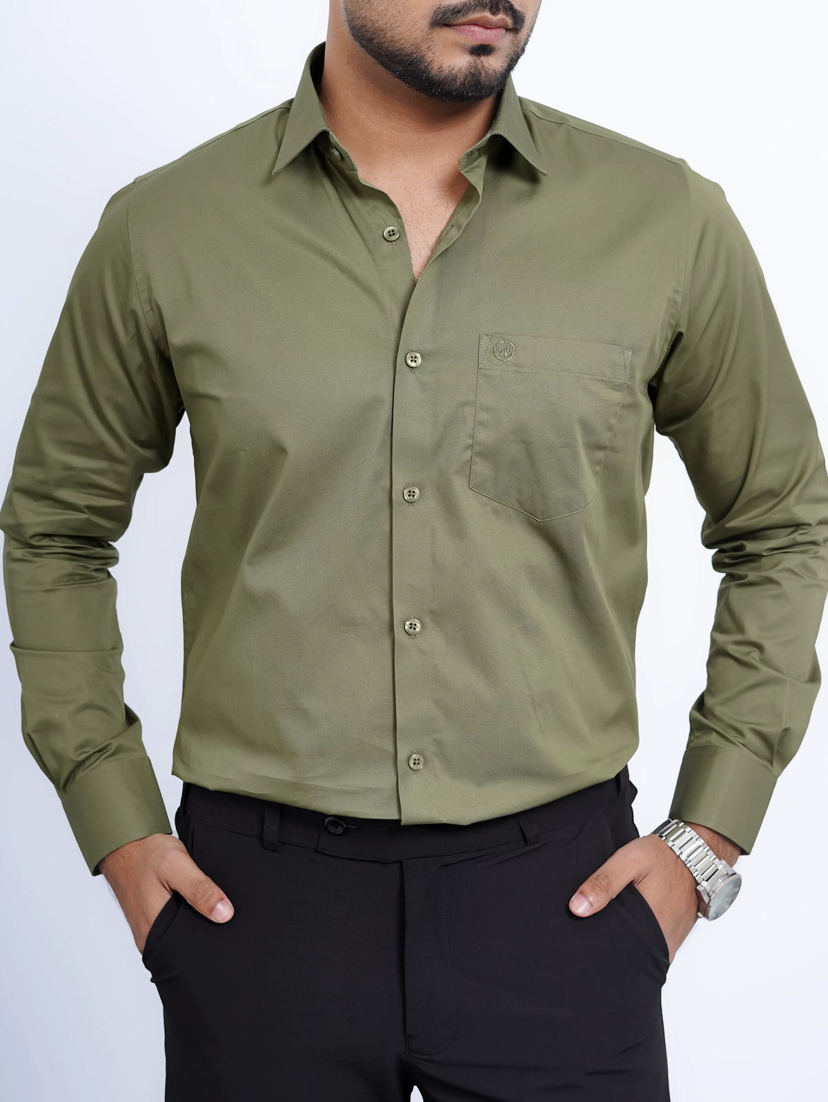 Dark Olive  Formal Shirt Full