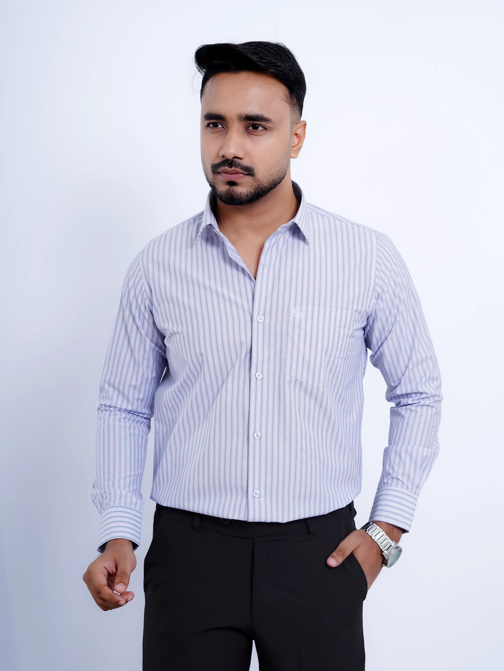 Sky Blue Blue Mixed Pinstripe Formal Shirt Full