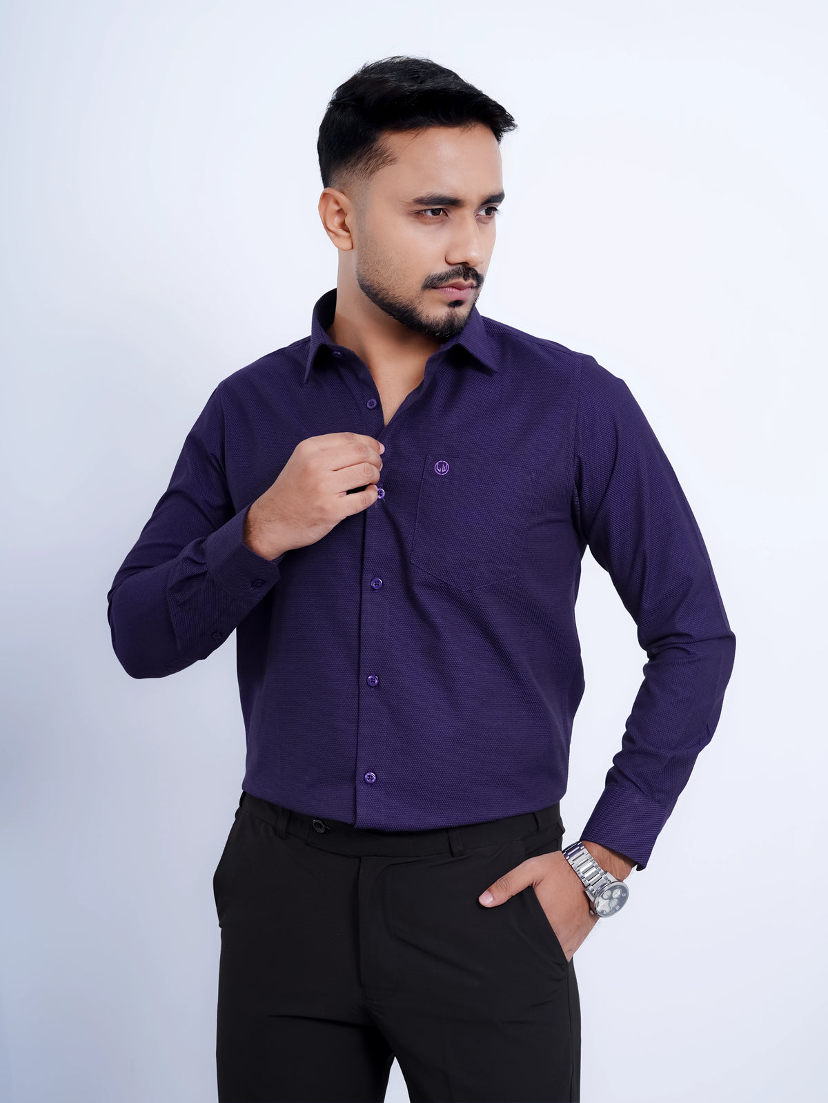 Purpel Black Mixed Formal Shirt Full
