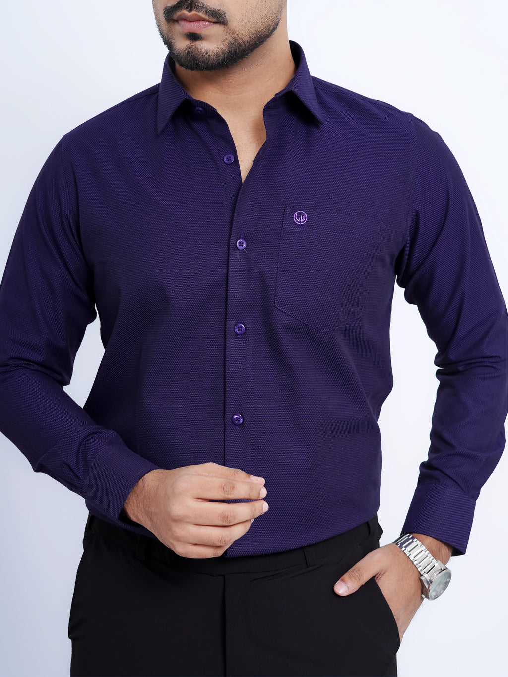 Purpel Black Mixed Formal Shirt Full